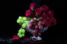 red roses and grapes